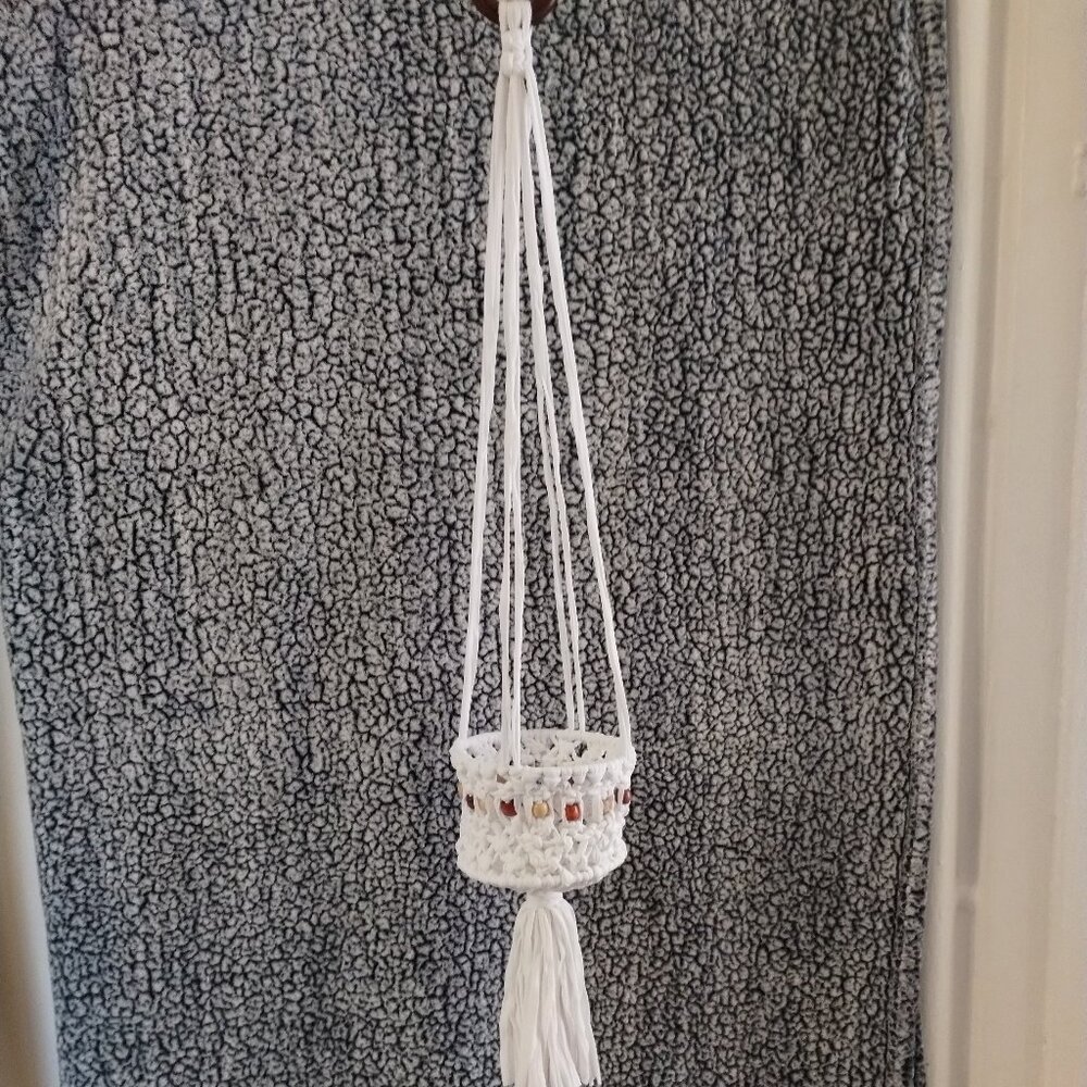 handmade macrame planter holder white